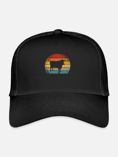 Cow Retro Moo Farmer Milk Farm Gift - Trucker Cap - black/black - Front
