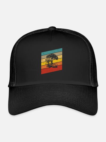Mushroom Mushrooms Boletus Toadstool Retro Gift - Trucker Cap - black/black - Front