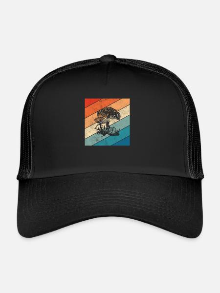 Mushroom Mushrooms Boletus Toadstool Retro Gift - Trucker Cap - black/black - Front