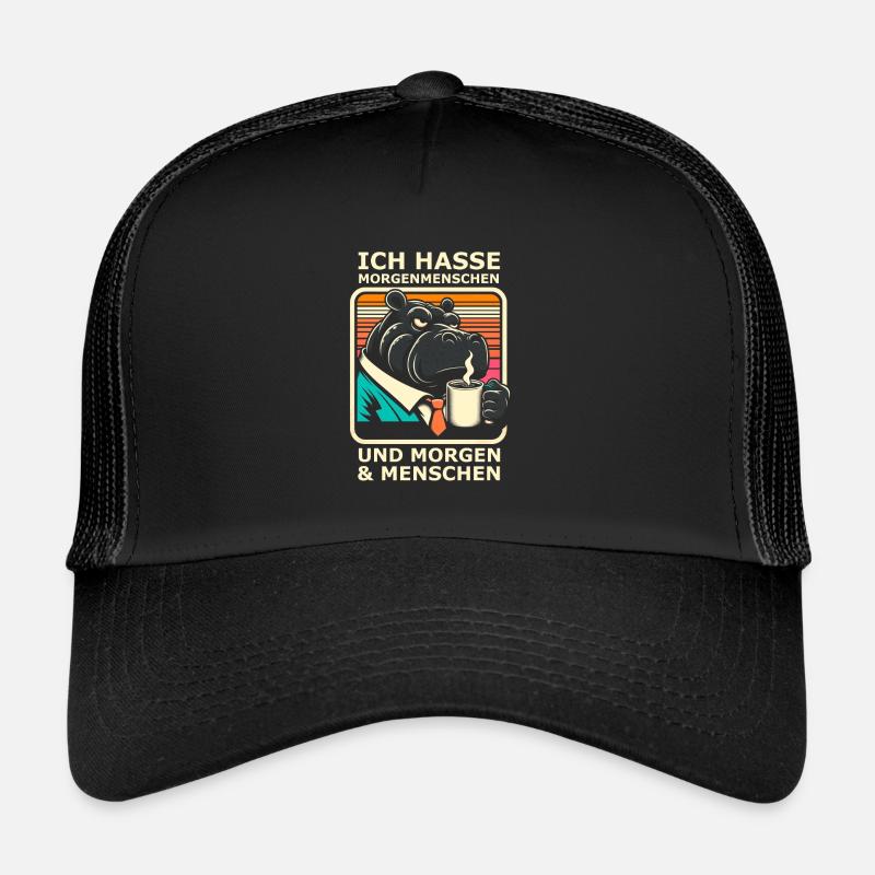 Ich hasse Morgenmenschen Nilpferd - Trucker Cap - Schwarz/Schwarz