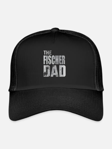 Idée de cadeau de famille de père de père pêcheur - Casquette trucker  - noir/noir - Devant