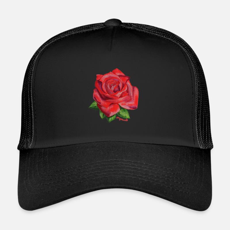 Rose rouge - Casquette trucker - noir/noir