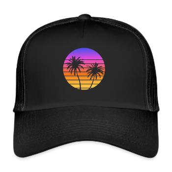 Palmiers Coucher soleil Synthwave - Casquette trucker  - noir/noir - Devant