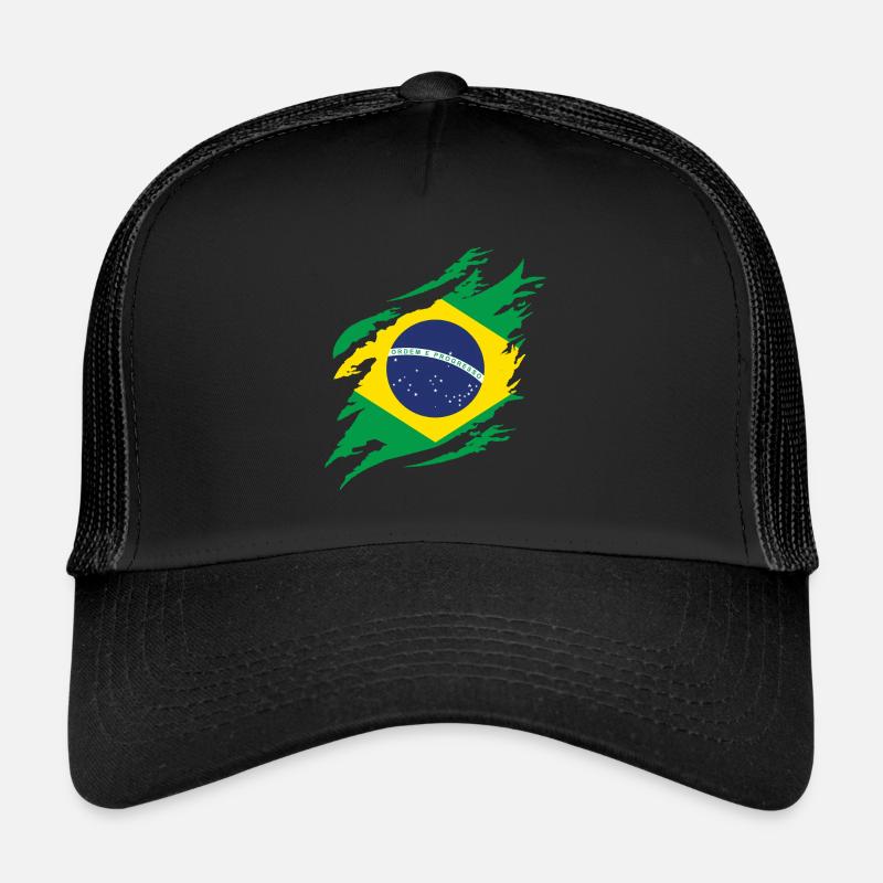 Brésil Drapeau Brésilien Drapeau Amérique du Sud - Casquette trucker  - noir/noir