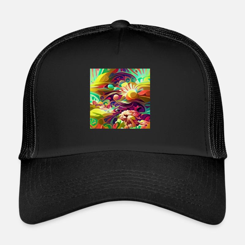 Helle psychedelische Retro-Blumen und -Formen Trucker Cap