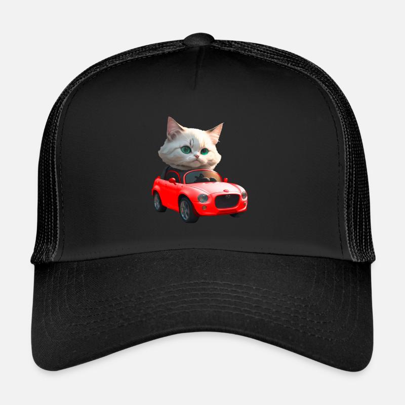 Katze fährt Cabrio - Trucker Cap - Schwarz/Schwarz