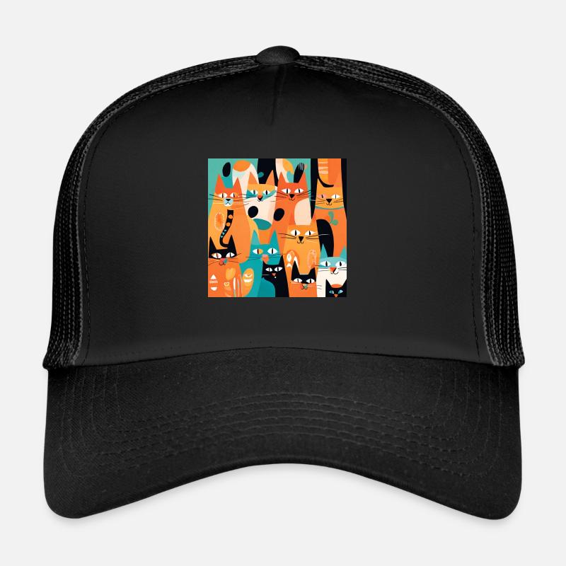 Boho Chats Plantes Abstraites - Casquette trucker  - noir/noir