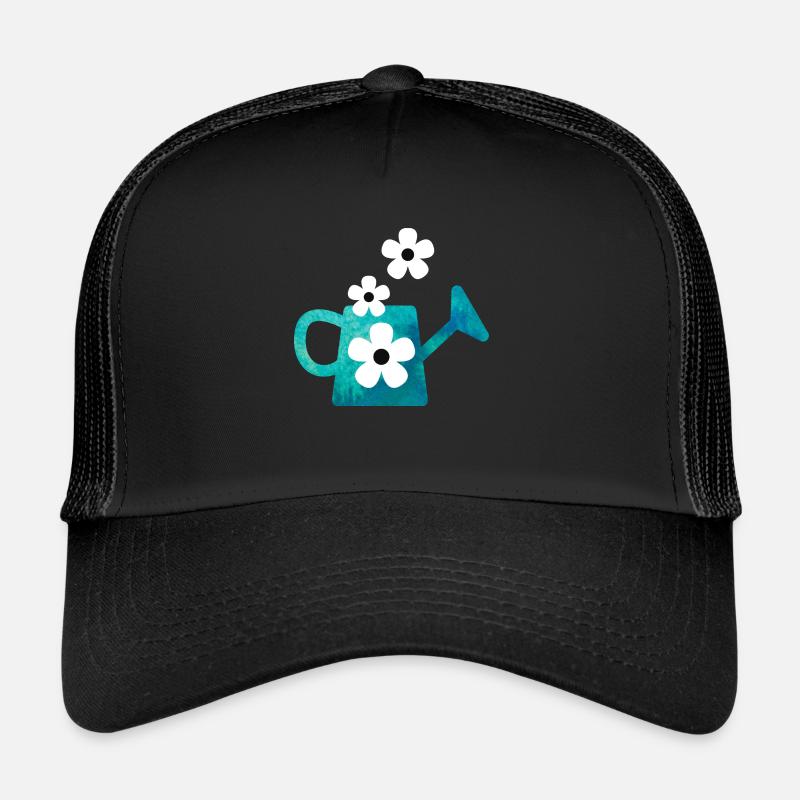 Blue watering can with flowers - Trucker Cap - black/black