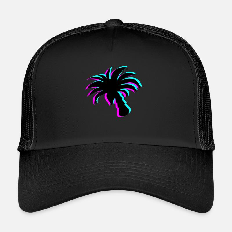 Neon Paradise: Silhouette de palmier UV Glow Casquette trucker 