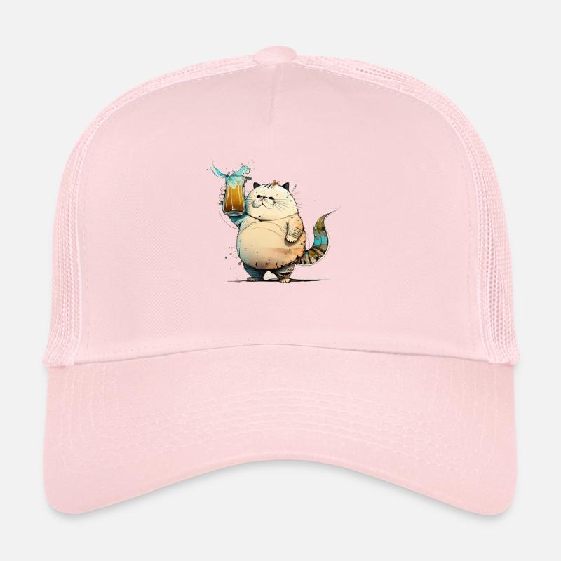 Dicke lustige Katze trinkt Bier Trucker Cap