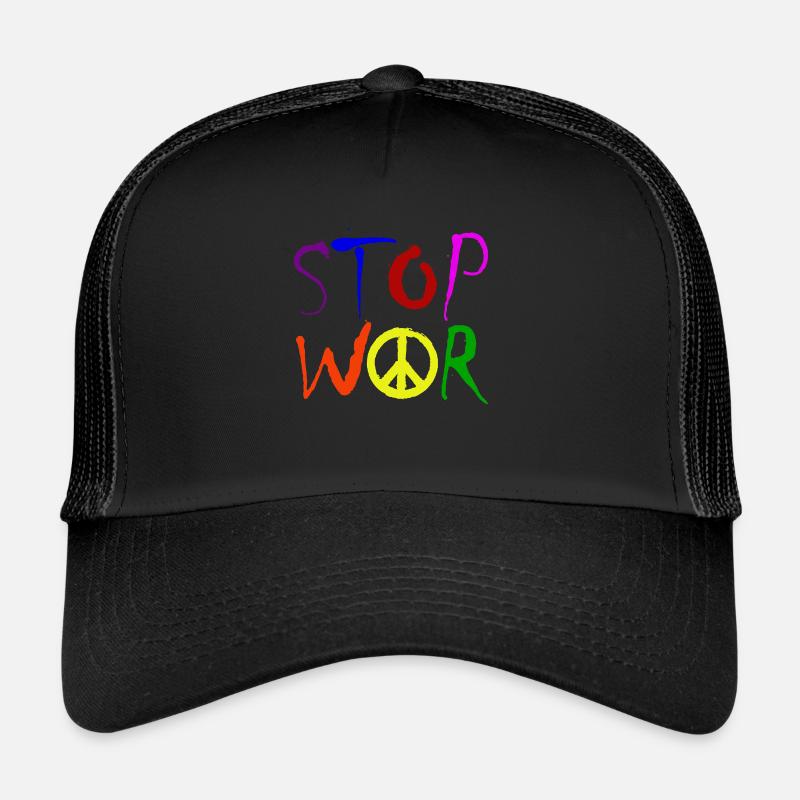 STOP WAR with Peace Sign Peace Symbol – NO WAR Trucker Cap