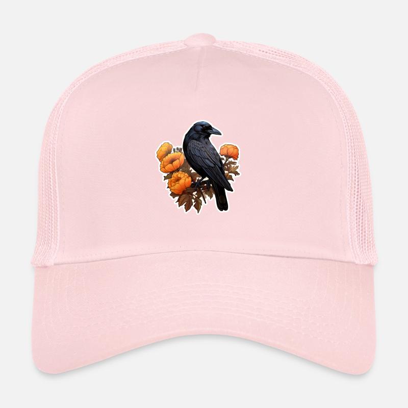 Corbeau sur fleur buisson Halloween automne Casquette trucker 