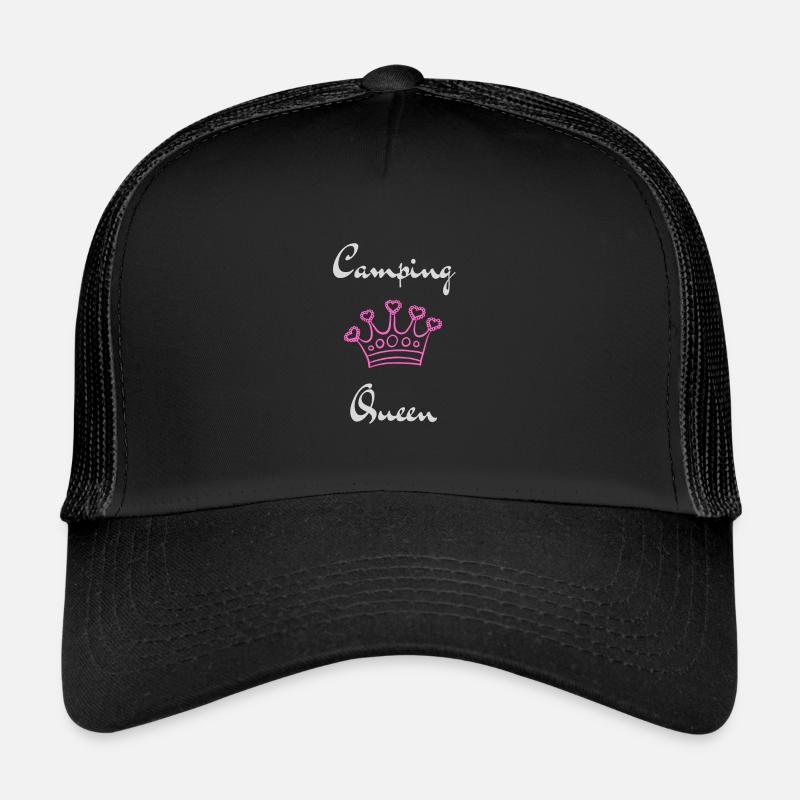 Camping Queen Version 2 (white print) - Trucker Cap - black/black
