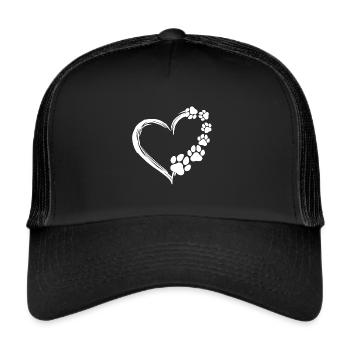 Cute Dog Puppy Shirt Dogs Paw Print Heart - Trucker Cap - black/black - Front