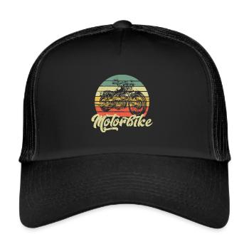 Motorrad Vintage Motorbike Geschenk - Biker - Trucker Cap - Schwarz/Schwarz - Vorne