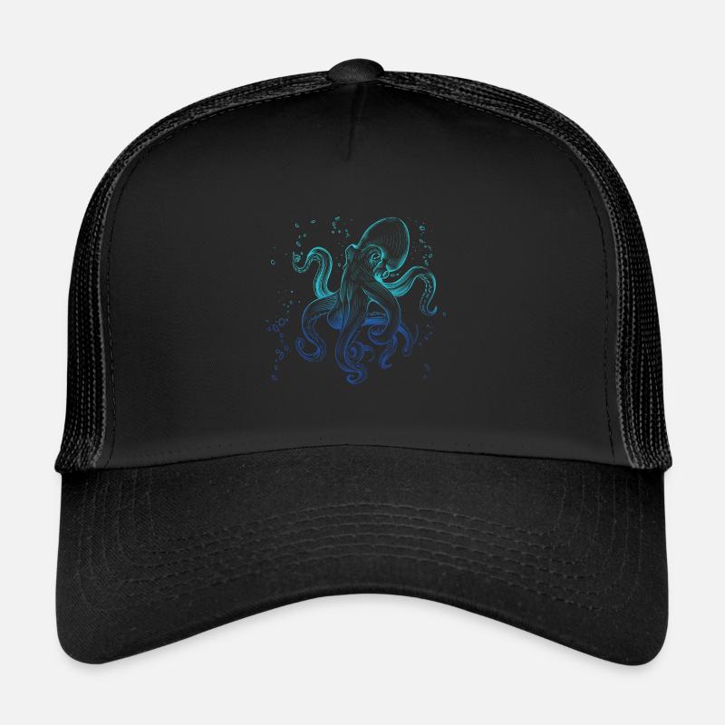 Oktopus Tintenfisch Kunst Polyp Ozean - Trucker Cap - Schwarz/Schwarz
