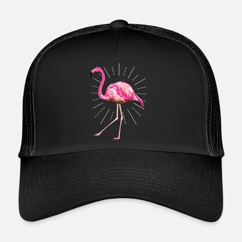 Flamingo Poly Strahlen pink rosa Vogel Sommer - Trucker Cap - Schwarz/Schwarz