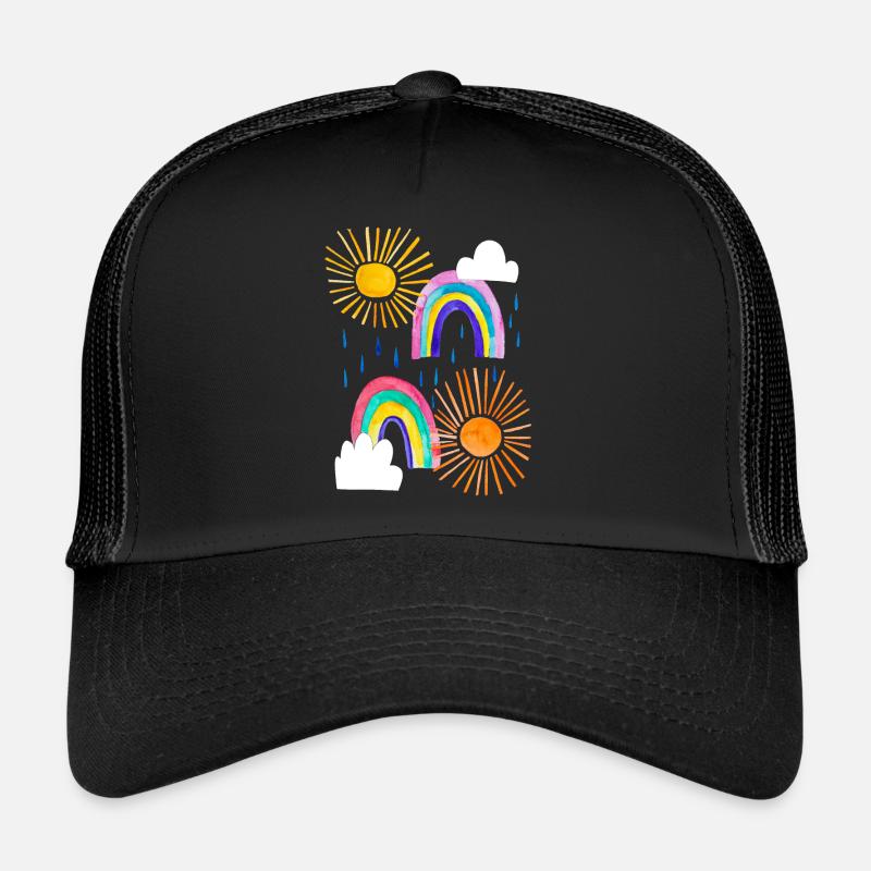 Regenbogen, Wolken, Sonne, Regen in bunten Farben Trucker Cap