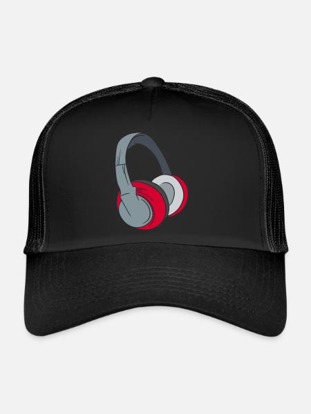 Écouteurs - Musique Party Cadeau DJ - Casquette trucker  - noir/noir - Devant