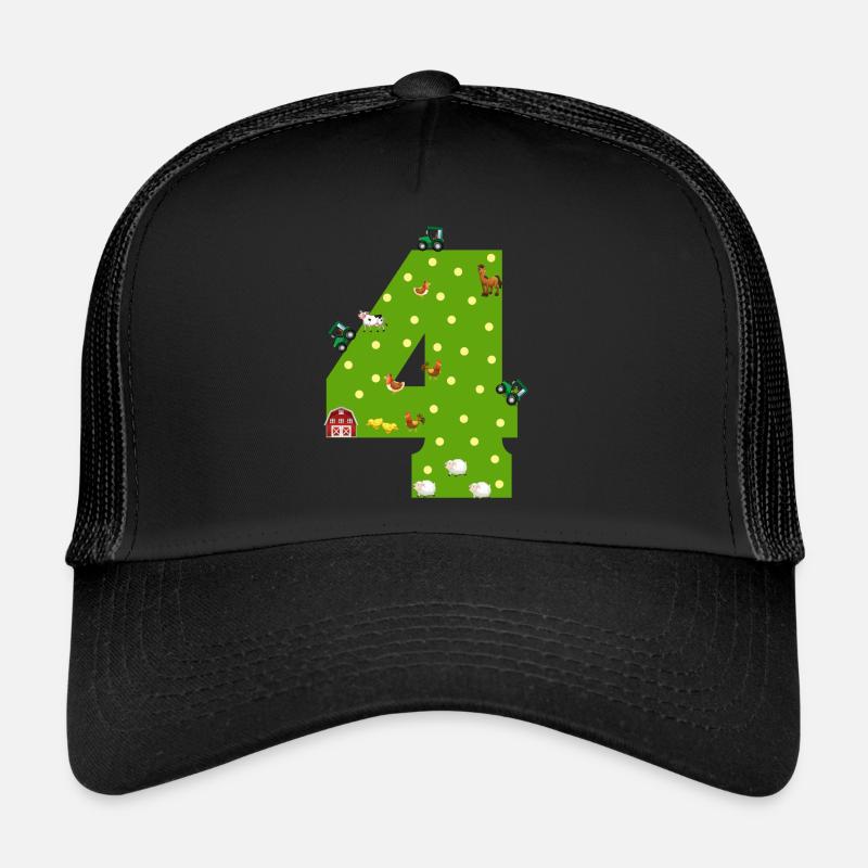4. Geburtstag Junge Mädchen 4 Jahre Bauer Landwirt - Trucker Cap - Schwarz/Schwarz