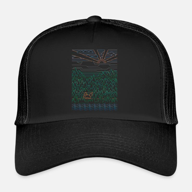 Fuchs & Wald (Landschaft) - Trucker Cap - Schwarz/Schwarz