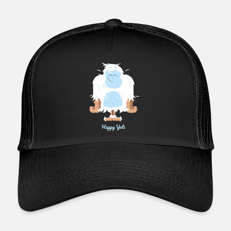 Glückliche Yeti Illustration - Trucker Cap - Schwarz/Schwarz