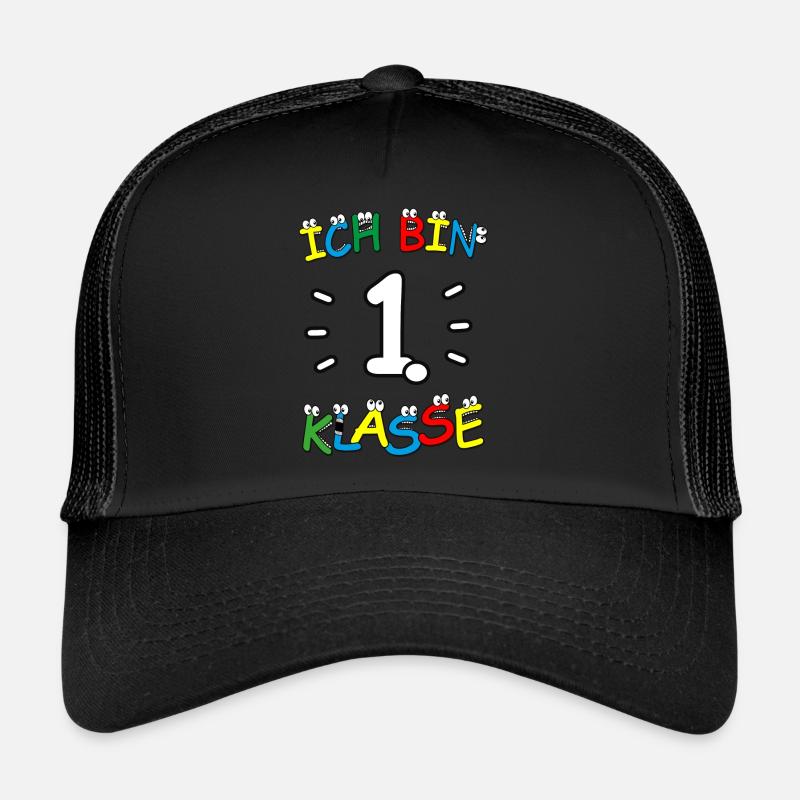Ich bin 1. Klasse - Schulanfänger 🔴🔵🟢🟡 - Trucker Cap - Schwarz/Schwarz