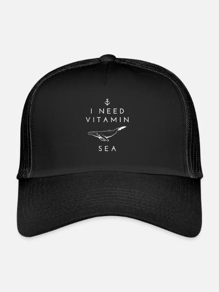 I Need Vitamin Sea Design | drawn whale anchor - Trucker Cap - black/black - Front
