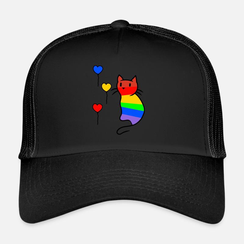 Katze Katzen Kitten LGBT Regenbogenfahne Liebe - Trucker Cap - Schwarz/Schwarz