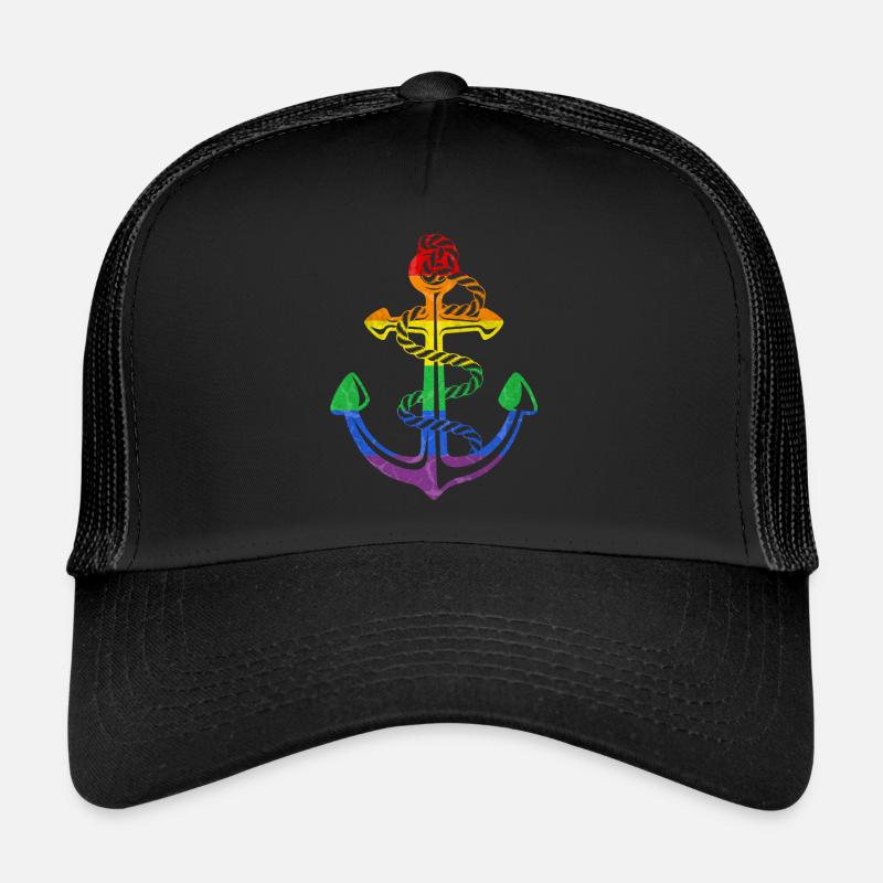 Rainbow Anchor LGBT Flag - Trucker Cap - black/black