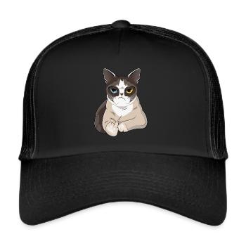 Non, Nö, Nope - Chat paresseux avec majeur - Casquette trucker  - noir/noir - Devant