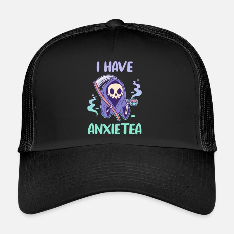 Kawaii Sensenmann trinkt Tee - Trucker Cap - Schwarz/Schwarz