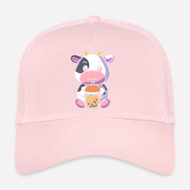 Bubble Milk Tea Cow Drinking Boba Milk Tea Trucker Cap