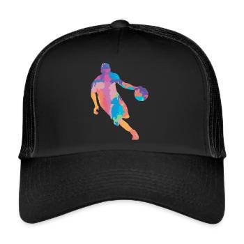 Dribbling Basketball Spieler Basketballer bunt - Trucker Cap - Schwarz/Schwarz - Vorne