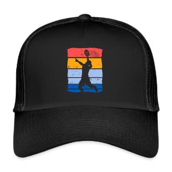 Retro Padelspieler Padel-Tennis Padeltennis - Trucker Cap - Schwarz/Schwarz - Vorne