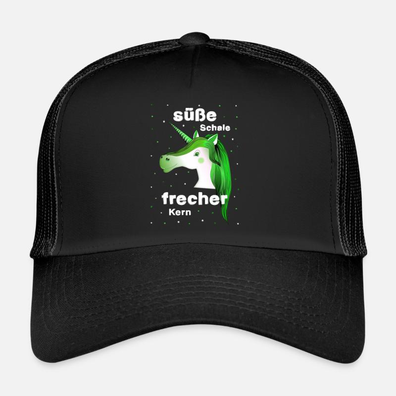 grünes Einhorn frecher süß - Trucker Cap - Schwarz/Schwarz