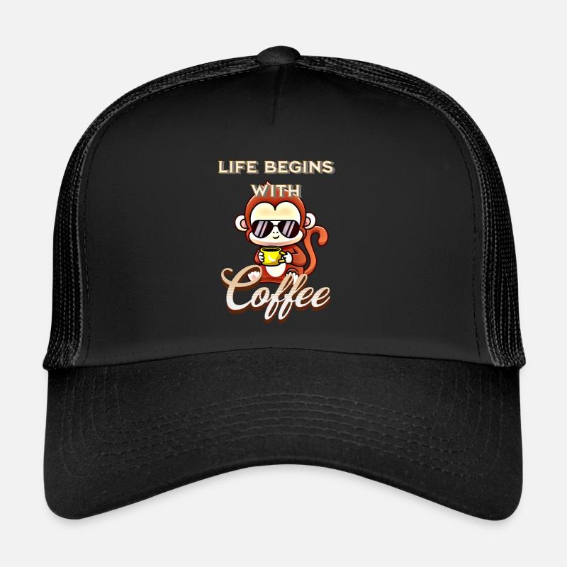 Life begins with Coffee Affe Kaffeeliebhaber Trucker Cap