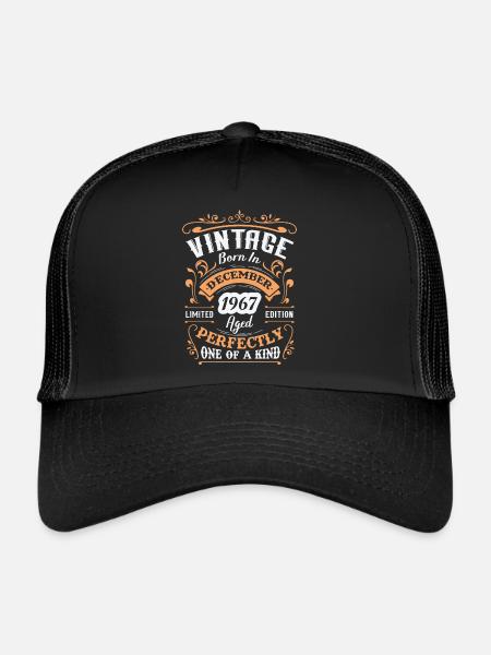 Cadeau d'anniversaire, Vintage né en Décembre 1967 - Casquette trucker  - noir/noir - Devant