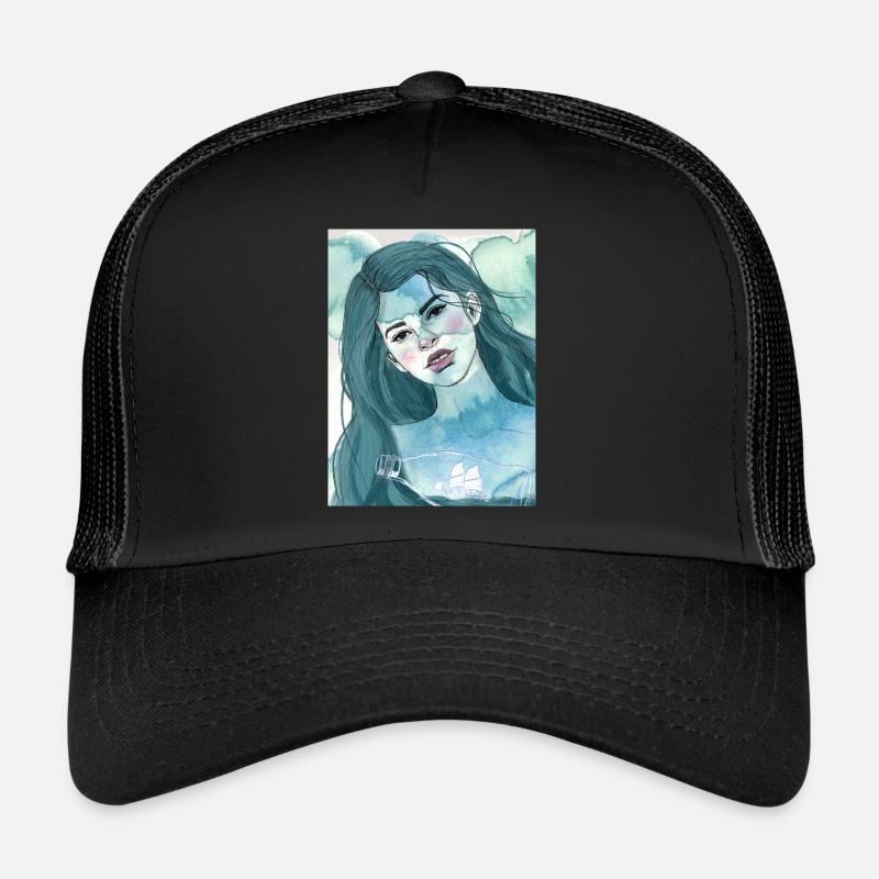 Mädchen mit Flaschenschiff - Trucker Cap - Schwarz/Schwarz