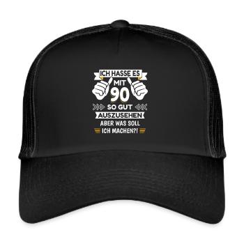 90. Geburtstag Spruch lustig - Trucker Cap - Schwarz/Schwarz - Vorne