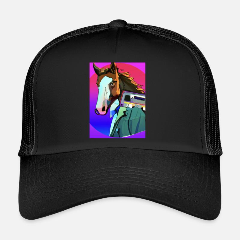 Retro Pferd - Trucker Cap - Schwarz/Schwarz