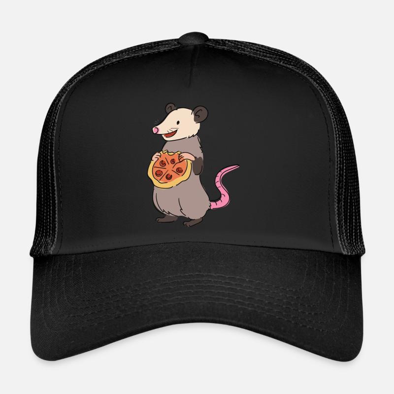 Opossum mangeant une pizza, restauration rapide, Casquette trucker 