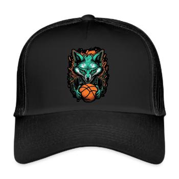 Basketball Fuchs Spieler Neon Fox Sport Ballsport - Trucker Cap - Schwarz/Schwarz - Vorne