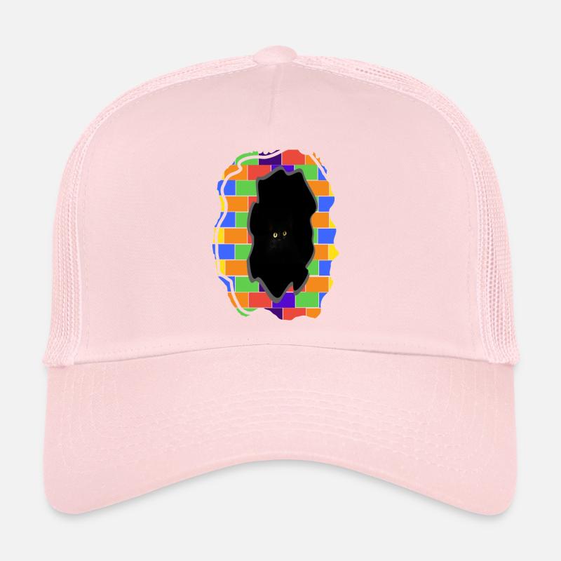Black cat behind broken rainbow wall Trucker Cap