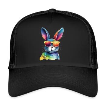 Lapin coloré cool - lapin avec des lunettes de soleil - Casquette trucker  - noir/noir - Devant