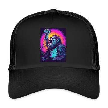 Singender Gorilla - Trucker Cap - Schwarz/Schwarz - Vorne