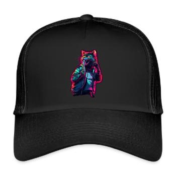 Singende Katze - Trucker Cap - Schwarz/Schwarz - Vorne