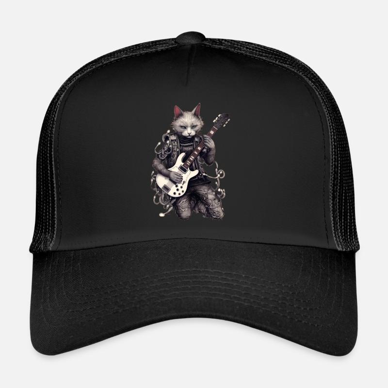 Guitar Playing Cat Gothic Trucker Cap