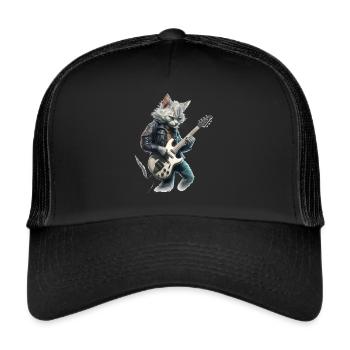 Gitarre spielende Katze Heavy Metal - Trucker Cap - Schwarz/Schwarz - Vorne