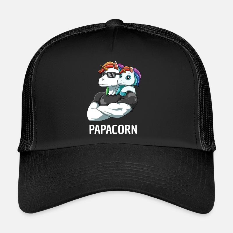 Papacorn Vater Tochter Einhörner - Trucker Cap - Schwarz/Schwarz